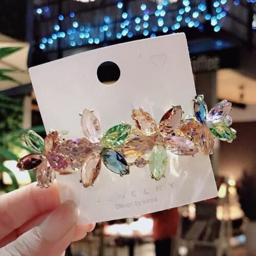 Korean version of the new crystal flower hairpin female fashion youth girl i color transparent spring clip hair accessories