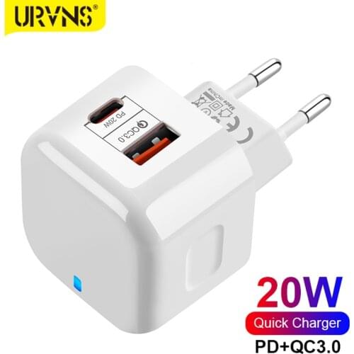 URVNS 2port 20W USB C Wall Charger QC3.0 Mobile Phone Fast Charging Type-C PD Travel Adapter for iPhone 12 11 Pro Max XS Xiaomi