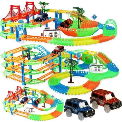 Railway Racing Track Play Set Educational DIY Bend Flexible Race Track Electronic Flash LED Light Car Toys For Children