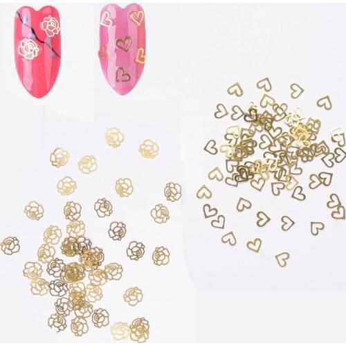 Gold Metal Nail Decals Ultra-thin Flakes Nail Bling Rhinestone Cute 3D Nail Art Decorations Charm Nail Art OPP Bags Packing