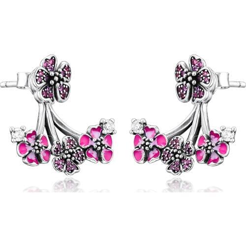 100% 925 Sterling Silver Peach Blossom Flowers Stud Earrings for Women Party Birthday Gift Fashion Earrings 2019 Series