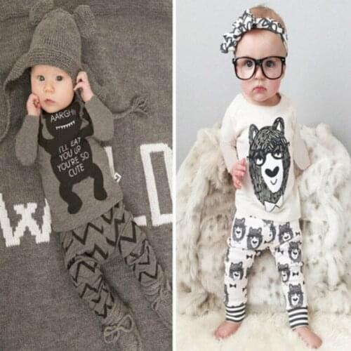 2019 Summer Infant Clothes Newborn Baby Boys Clothing Sets Cotton Little Monsters Girl Long Sleeve T-Shirts+Pant 2Pcs Suit Style