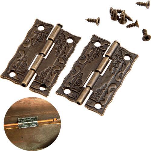 2pcs Hinges 36*23mm Iron Antique Bronze Zinc Iron Decorative screws Vintage Wooden Jewelry Box Cabinet Flower Pattern