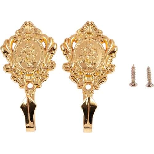 Rose Pattern Vintage Alloy Drapery Curtain Holdbacks Tieback Hooks 2Pcs