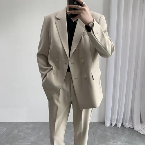 2021 Mens Casual Suit Jackets Two Piece Clothes Loose Solid Color Clothing Man Sets Trousers Leisure Tracksuit Suit Pants M-XL