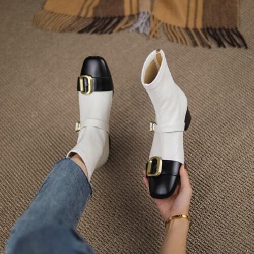 2021 Women Shoes Women Boots Winter Ankle Boots Zapatos De Mujer Womens Chunky Boots Genuine Leather fur boots Stretch Fabric