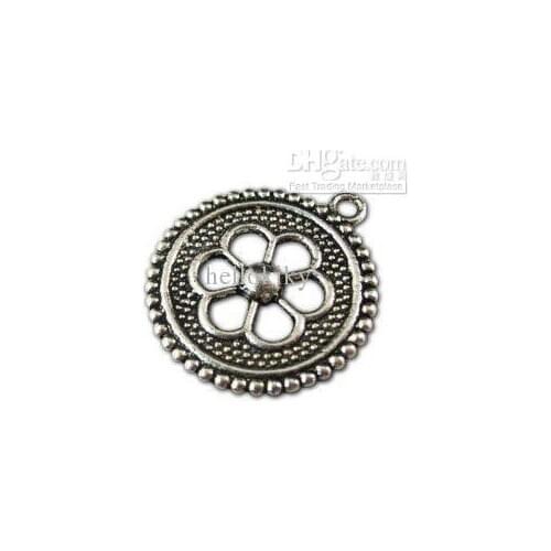 375pcs Tibetan silver hollow flower round charm A11033
