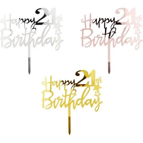 Acrylic Happy Birthday 21th Cake Topper Gold Cupcake Topper Party Favors Cake Decorations Baking Supplies