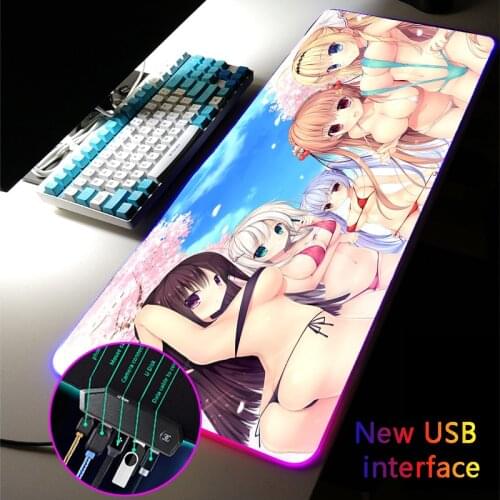 Anime Sexy Girl Large RGB Gaming Mouse Pad Multi-interface Four USB Docking Dock USB HUB Typec Interface Gamers DeskMat MousePad