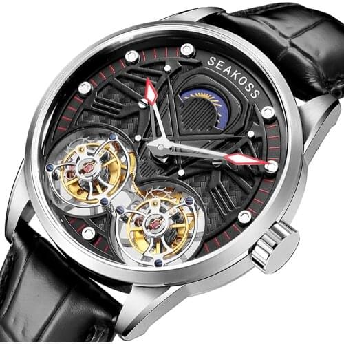 High-End Business Men Real Tourbillon Watches Dual Sapphire Clock ST8002 Hand-Wind Movement Mens Mechanical Wristwatches