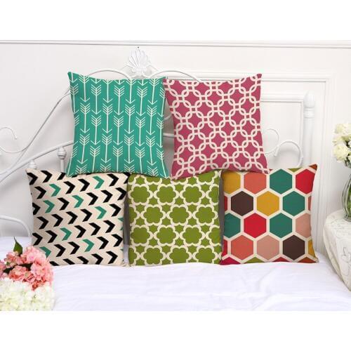 Decorative Pillow Case Color Abstract Geometric Pillowcase 17.5 Inch Cotton Linen Chair Seat Throw Pillow Cover G1017