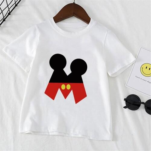 Disney Kids Tshirt Mickey Mouse Front Letter Print Girls Tshirts Summer Element Nice O-Neck Kids Tshirt Children Clothes