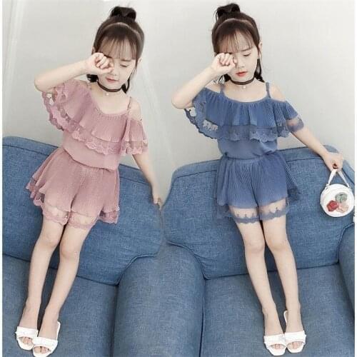 Childrens Clothing Girls Suits Summer Clothing 2021 New Fashion Chiffon Summer Ruffles Fashionable Two-Piece Trend