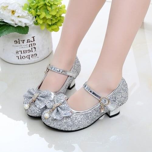 Kids Leather Shoes Girls Wedding Dress Shoes Children Elsa Princess Bowtie Dance Shoes For Girls Casual Shoes Flat Sandals