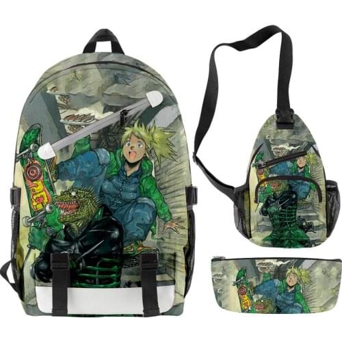 Dorohedoro merch Backpack set 3 pieces 3D printing lightweight youth school bag multi-zipper chest bag pencil case