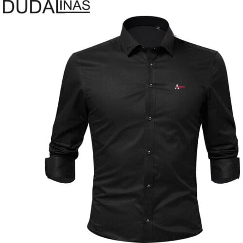 Dudalinas Aramy 2020 New Male Shirts Male Long Sleeved Solid Embroidery Slim Fit Mens Social Business High Quality Casual Men