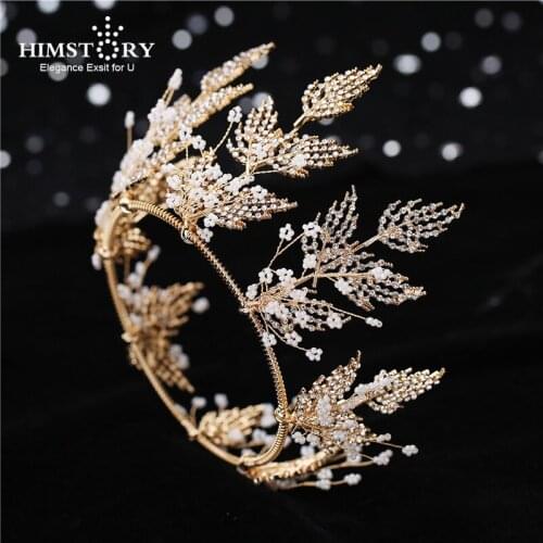 Himstory Wedding Hair Accessories Jewelry Handmade Gold Pearl Vine Crown And Tiara Baroque Wedding Party Headband