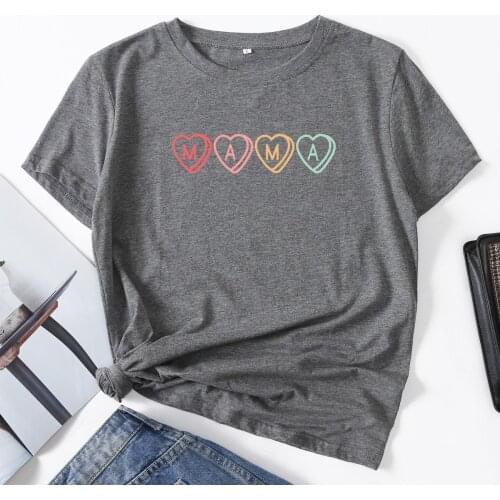 Mama Mom Mama Heart Best Mom Woman T-Shirt Short Sleeve T-Shirts Summer Tops for Women Cotton Graphic Tee Female Shirt Clothes