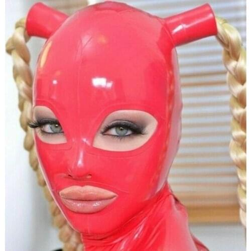 Latex Hoods Rubber Gummi Double Hair Hole Halloween Sexy Sweet Masks Customized for Women
