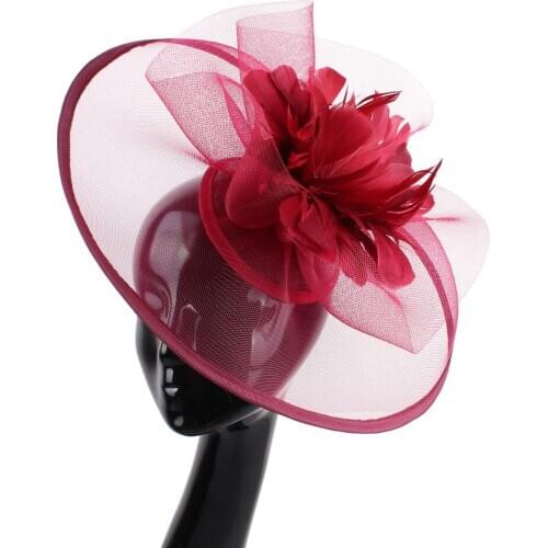 Marron Feather Flower Fascinator Dinner Hats On Hair Clip Headband Wedding Bridal Women Tea Party Royal Ascot Church Headdress