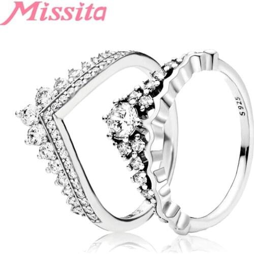 MISSITA 2019 NEW Vintage Crown Finger Rings For Women Fit Pan Wedding Engagement Crystal Silver Color Jewelry Gift Dropshipping