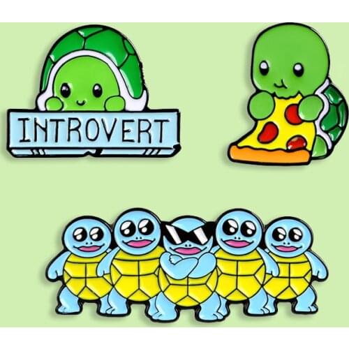 Cartoon Sunglasses Cool Turtle Metal Enamel Brooch Eating Pizza introvert Baby Turtle Badge Pin Fun Trendy Jewelry Kids Gift