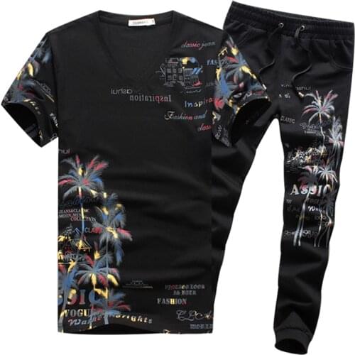 Men Sets Summer Fashion 2021 Tracksuit Jogger Sets Men Casual Printing Suits Men Clothing Suit Male Sets T-shirt+Pant Sportswear