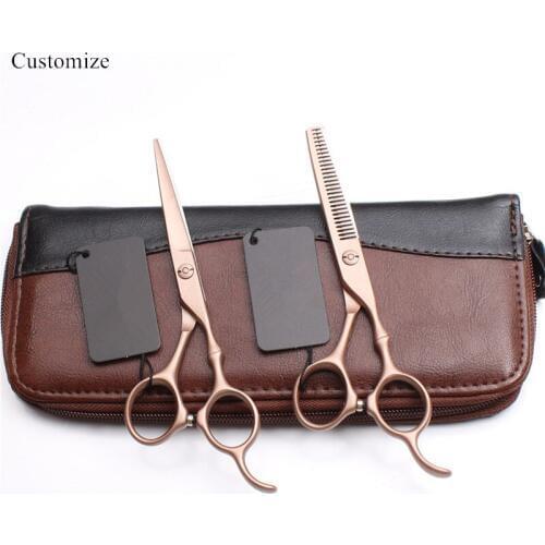 Customize japan 5.5 & 6 '' bamboo hair scissors set cutting barber makas haircut scissor Thinning shears hairdressing scissors