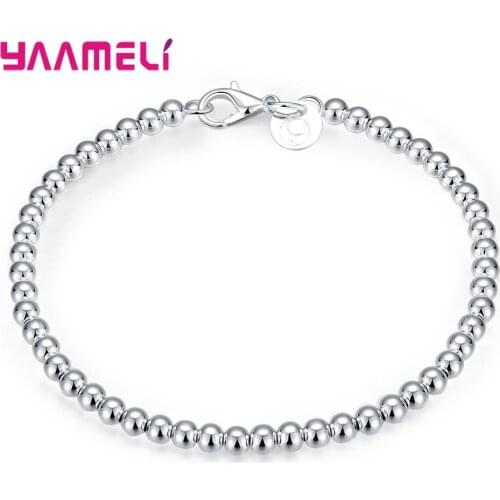 New Fashion Style Men Women Wide 4MM Stretchable Bead Bracelets High Quality 925 Sterling Silver Jewelry Gifts Wholesale