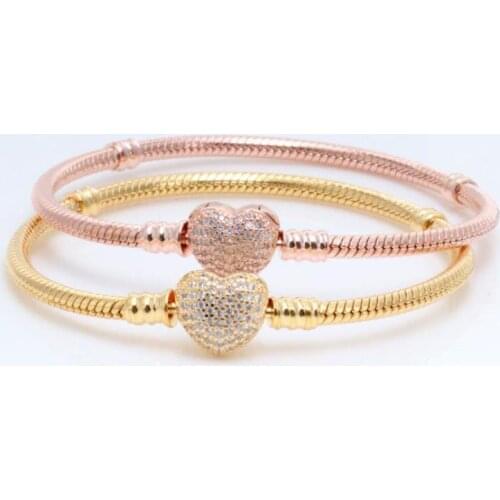 New 925 Silver Pan Heart-shaped Button Set Snake Bone Bracelet Fashion Thread Snake Bone Chain Womens Gift