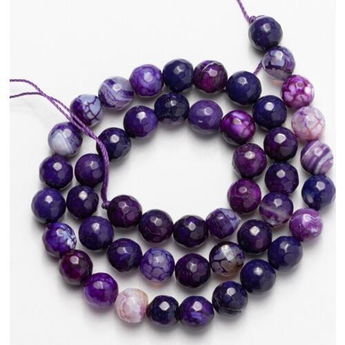 Wholesale Faceted Fire Agates Beads Purple White Natural Stone Loose Beads 6mm 8mm 10mm DIY Making Bracelet Necklace Jewelry