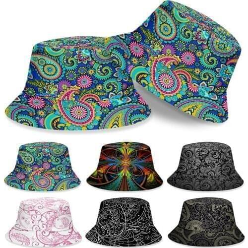 Summer Bucket Hat men women Fashion cotton Unisex Adults Kids 3D Paisley Cashew Print Summer Outdoor Sun Hat Bucket Cap fisherma