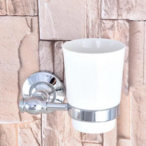 Polished Chrome Brass Single Toothbrush Holder With Ceramic Cup Wall Mounted Bathroom Accessories aba791