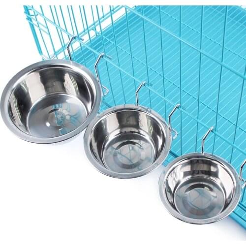 Stainless Steel Pet Hanging Bowl Feeding Dog Puppy Cat Bird Parrot Food Water Cage Cup Holder Feed Products