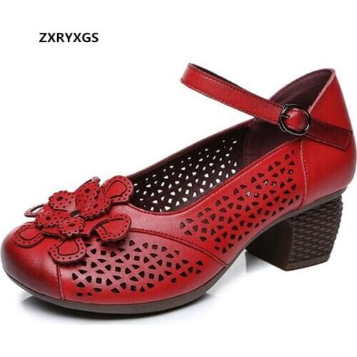 2021 New Classic Flowers Breathable Sandals Genuine Leather Shoes Woman Fashion Banquet Wedding Shoes Women High Heeled Shoes