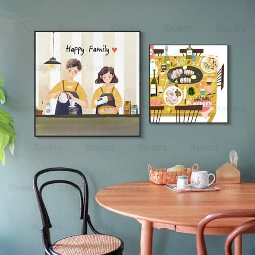 Happy Family Canvas Painting Desktop Food Wine Warm Love Art Poster On The Wall Home Decoration Living Room Dining Room Picture