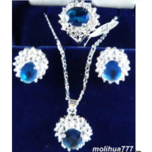 Silver Crystal Pendant Necklace Earrings Ring set