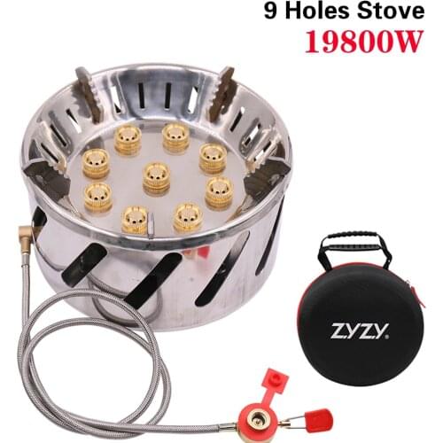 Camping Stove 19800W 9-Head Stainless Steel Gas Burner Outdoor Camping Picnic Tour Portable 9 Holes Stove