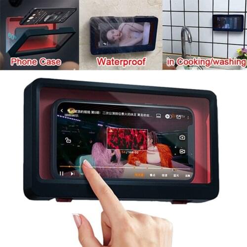 Universal Waterproof Phone Case Water Proof Bag Mobile Phone Pouch Wall Mounted Phone Case Holder Bathroom Toilet Phone Storage