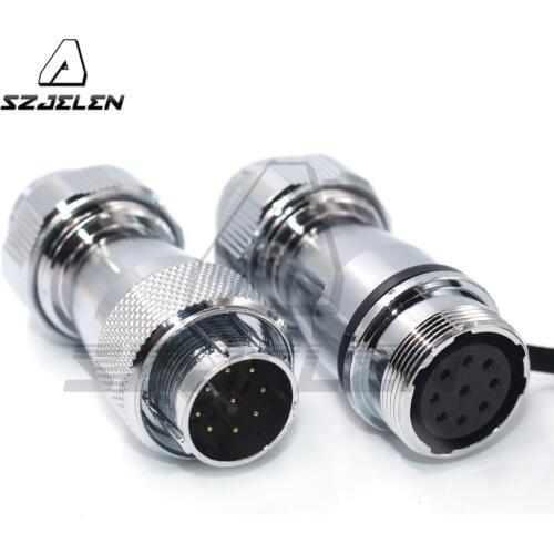 WS20 20mm 9pin Pair Round metal cable connector,Industrial electrical connector, IP67 9Pin wire connector male female
