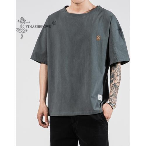 Japanese Kimonos Man Embroidered Short-Sleeved T-shirt Harajuku Yukata Japan Summer Male Linen Men Shirts Trousers Asian Costume