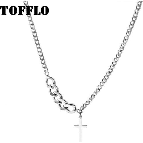 TOFFLO Stainless Steel Jewelry Cross Pendant Necklace Link Chain Hip Hop Clavicle Chain BSP706