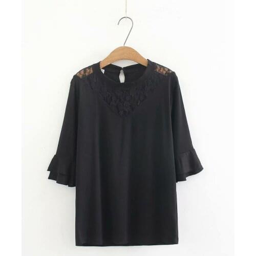 Plus size Lace collar Petal half sleeve women Tshirts 2019 casual ladies summer t shirts female cotton white black tops T-shirts