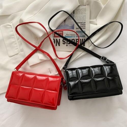 Women PU Leather Mini Purse Female Pure Color Square Grid Thick Chain Shoulder Messenger Bag Streetwear Small Ladies Handbags