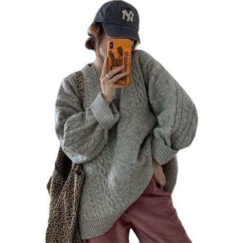 Fall Fashion Women Knitted Sweater Simplee O-Neck Acrylic Long Sleeve Lazy Oaf Jumper Winter Sweaters Woman Pullover Outerwear