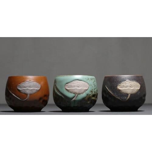 160ml Retro Stoneware Relief Cup Japanese Classic Lotus Mini Single Tea Cup Creativity Home Tea Bowl Master Cup