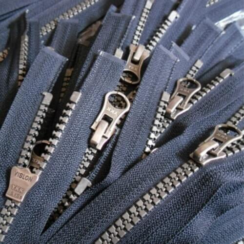 8 PCS/LOT Long RESIN YKK Zipper OPEN END Dark Blue VINTAGE Silver SLIDER for coat jacket Clothing SEWING Accessories