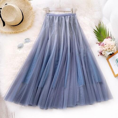 2020 A-Line Long High Waist Summer Mesh Gradient Color Women Boho Maxi Skirt Faldas Jupe Femme Saia