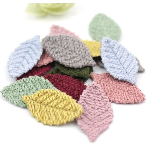 40pcs 1.5*3cm Woolen Leaf Padded Flower Appliques For Childrens Crafts Headwear Accessories Diy Hair Clips Decoration Wholesale