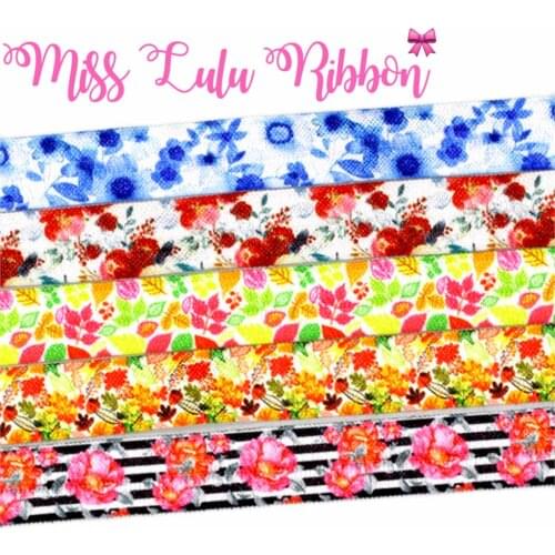 5/8"16mm Flower Series Autumn Leaves Printed Elastic Ribbon Hair Band Making 50yards/roll Stripes DIY Party Gift Packing Decor